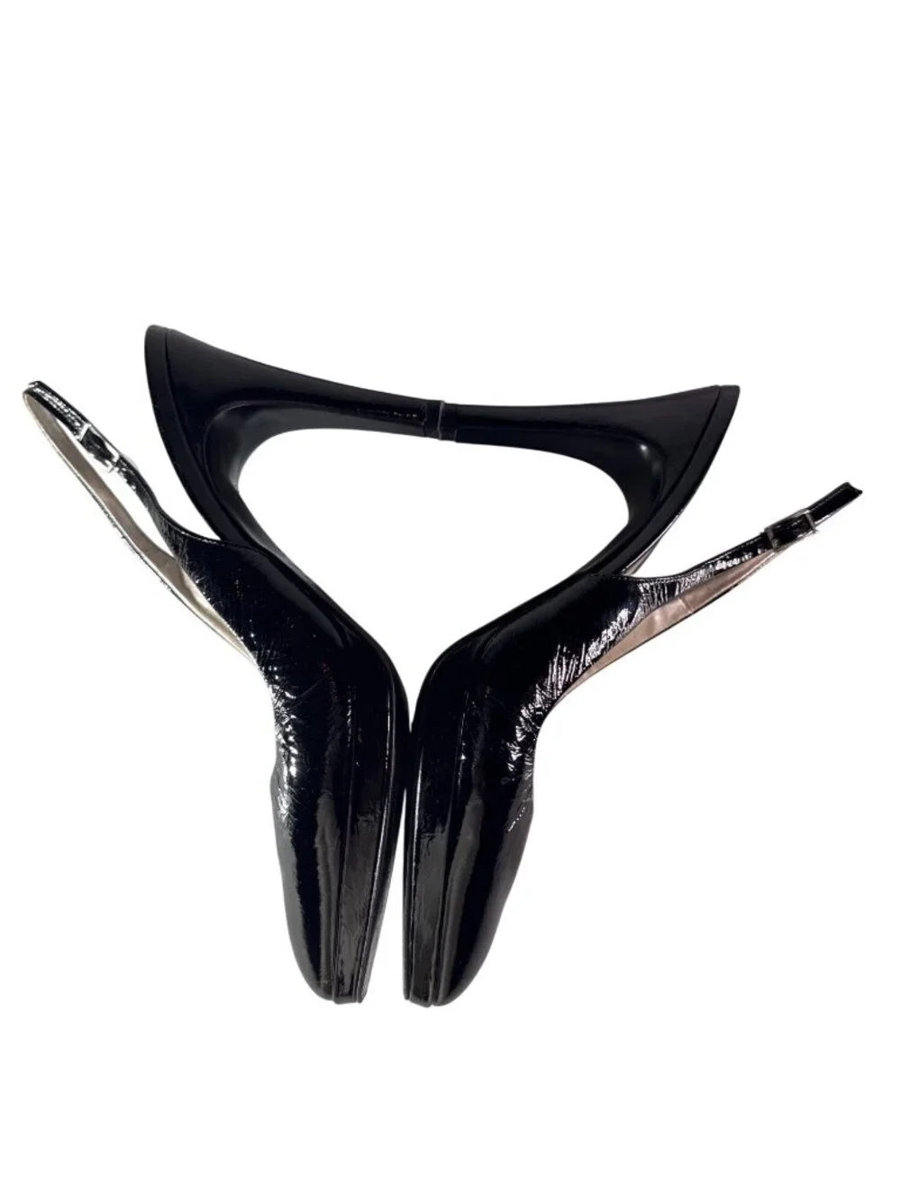 MAX DeCARLO Black Patent Leather Slingback Heels 9.5B Made In Italy